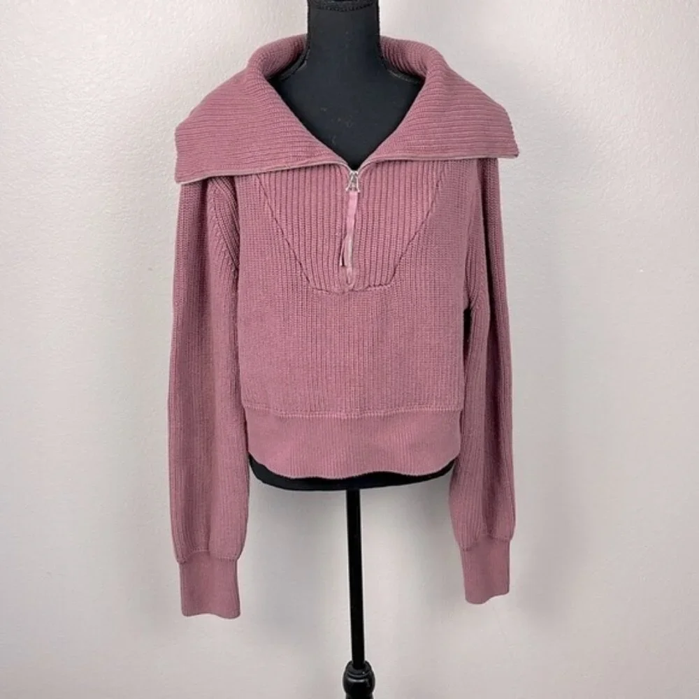 Varley Mentone Half Zip Sweater Mauve Chunky Knit Cotton Athleisure Pullover XL - Picture 6 of 13